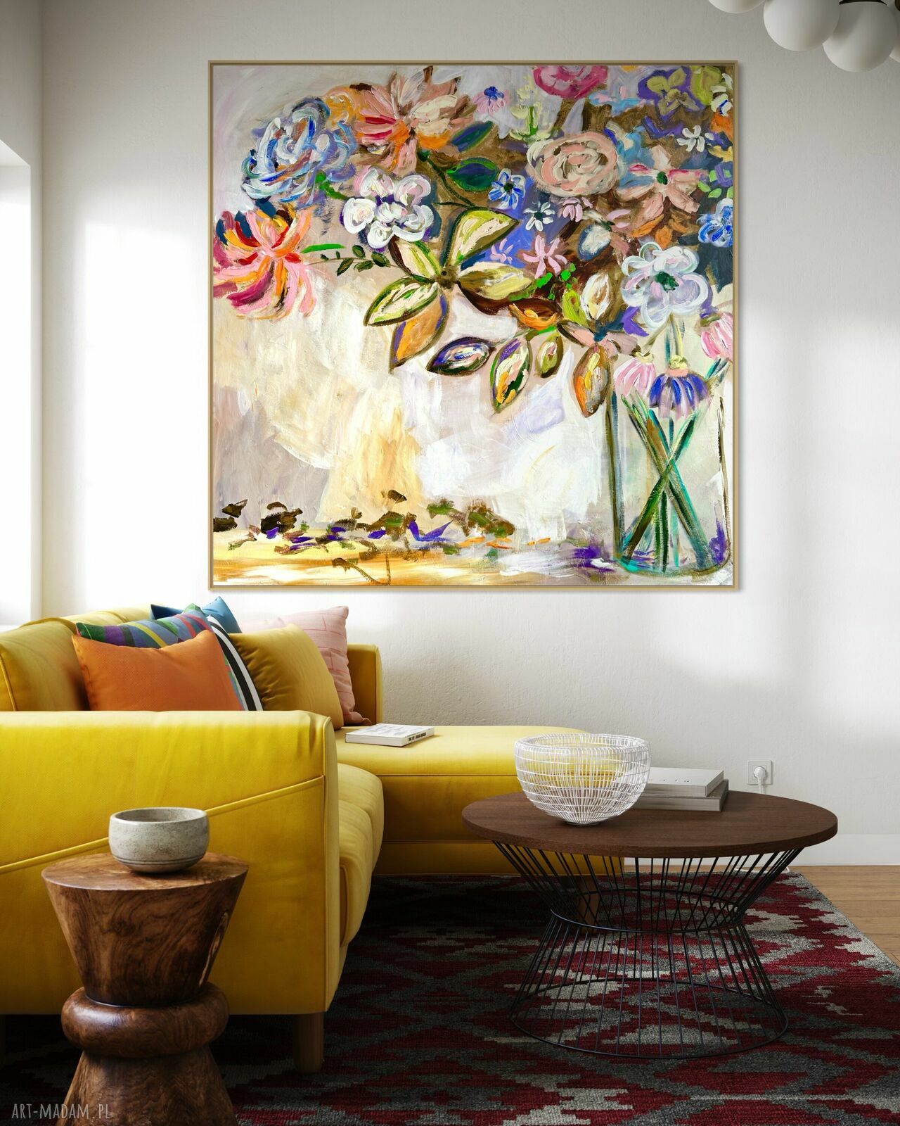 Obraz abstrakcyjny 110x110 cm ręcznie malowany na płótnie