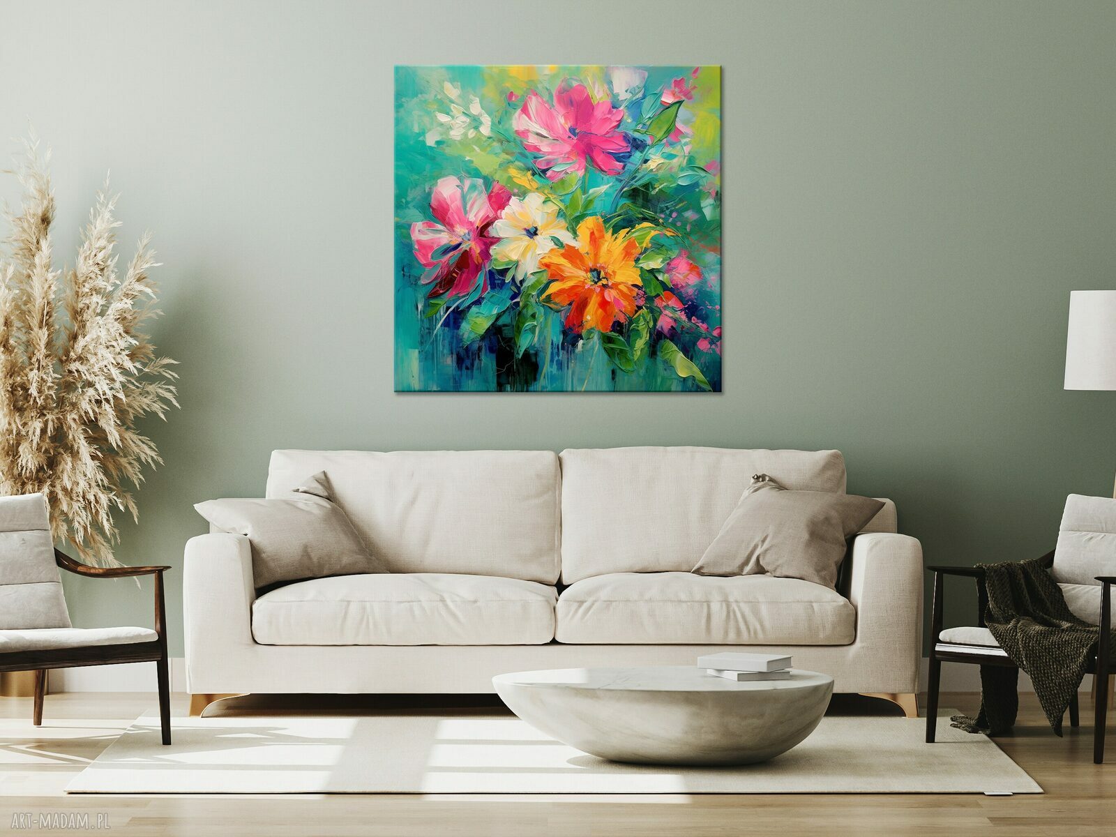Abstrakcyjny obraz kolorowy bukiet kwiatów - wydruk na płótnie 60x60 cm