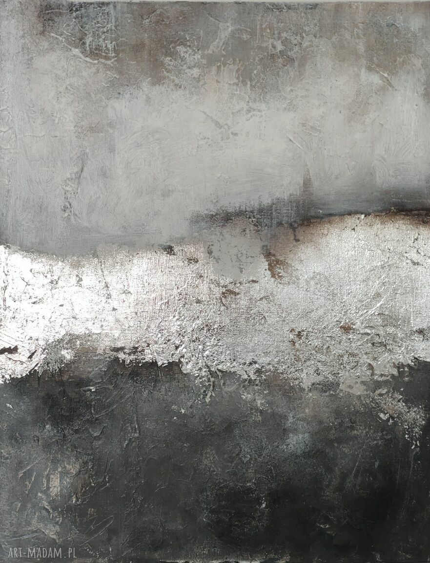 Abstrakcyjny obraz 100x100 cm w srebrnej tonacji - ręcznie malowany na płótnie