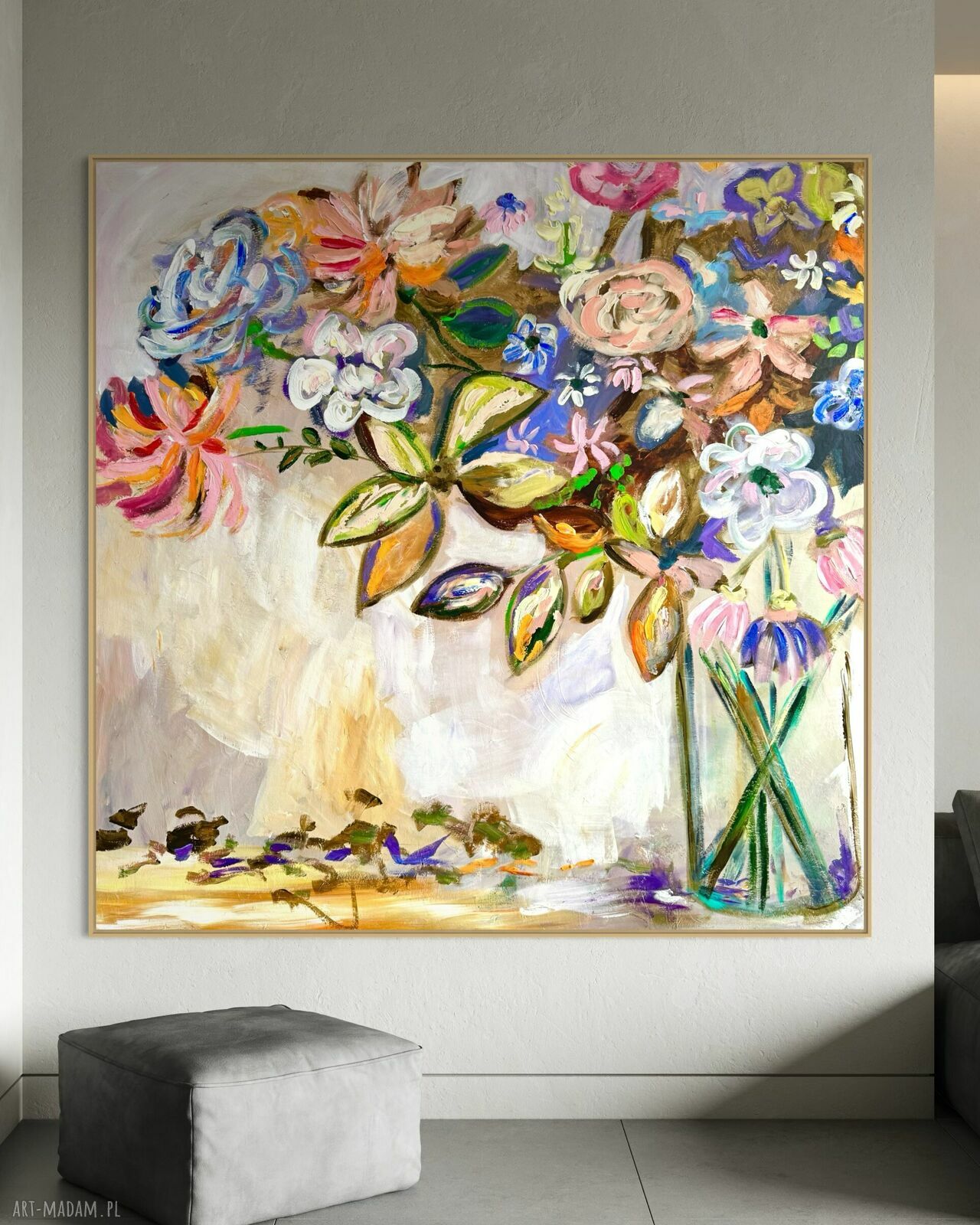 Obraz abstrakcyjny 110x110 cm ręcznie malowany na płótnie