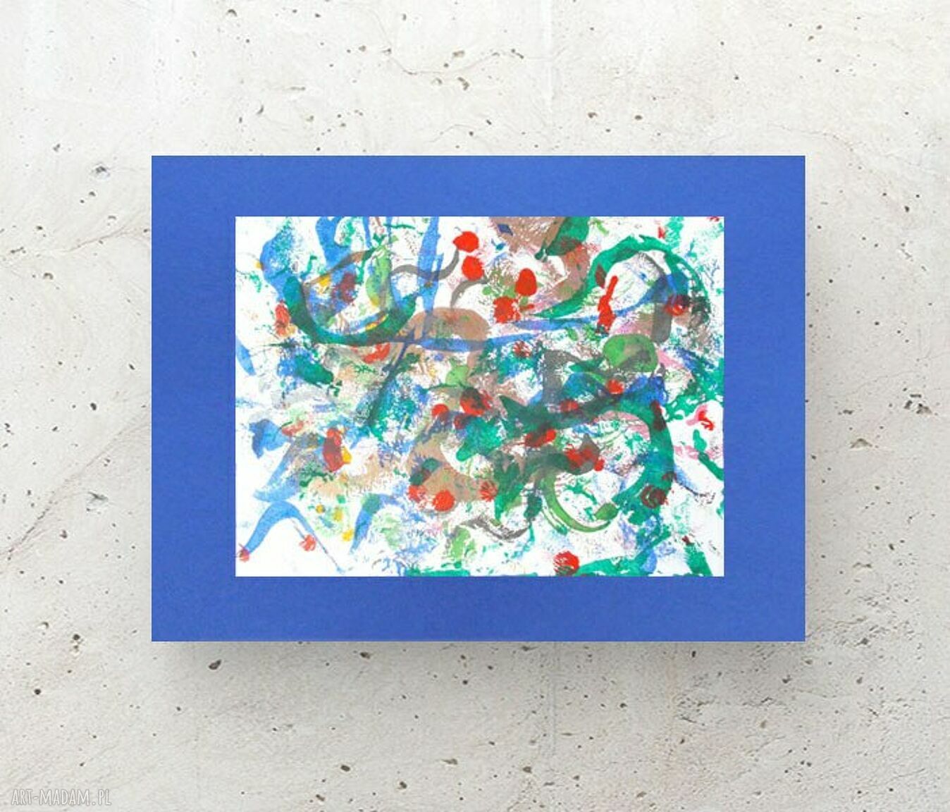Abstrakcyjny obrazek do salonu i biura 30x40 cm - granatowe tło, grafika malowana ręcznie