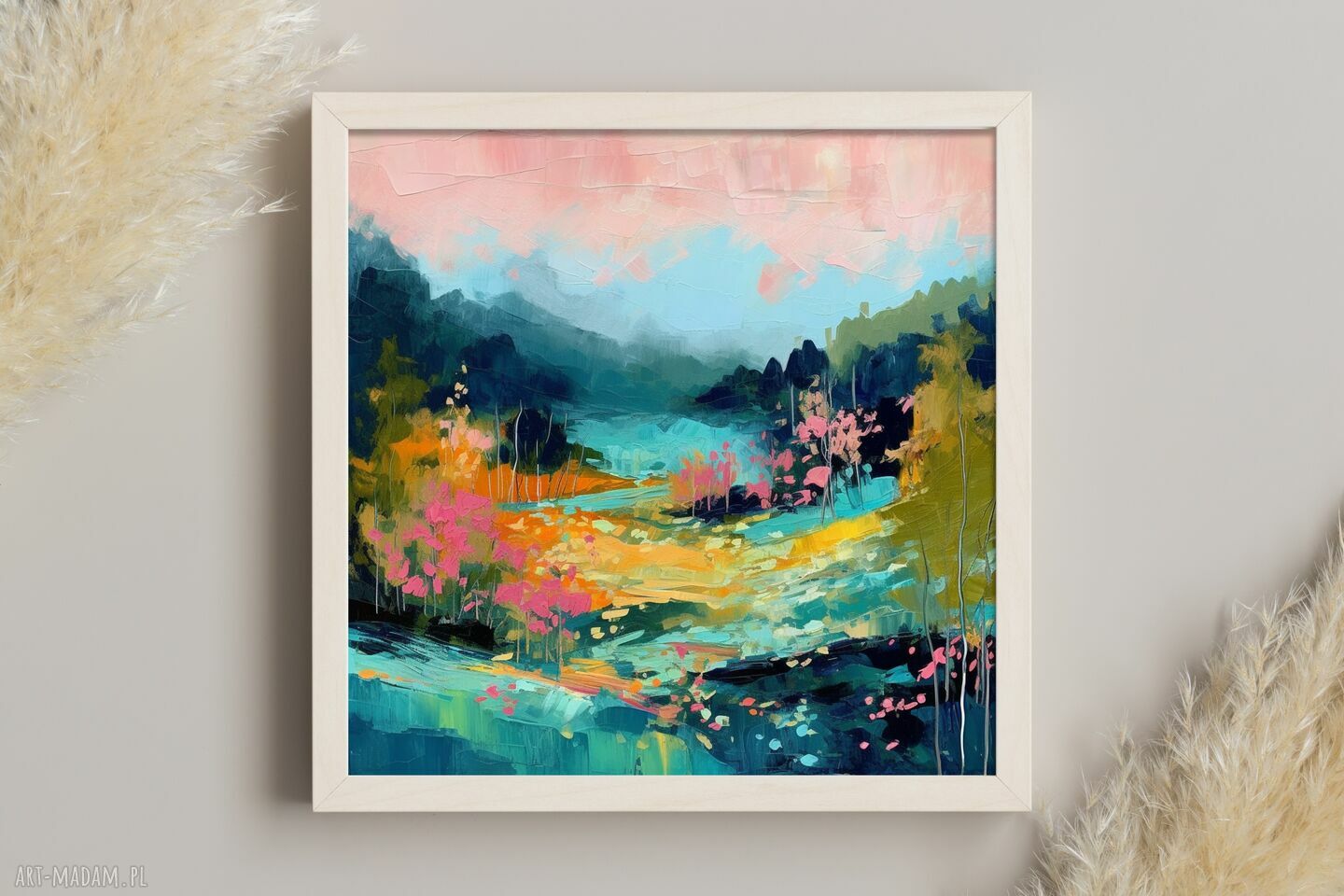 Kolorowy obraz las - abstrakcyjny krajobraz 50x50 cm do salonu
