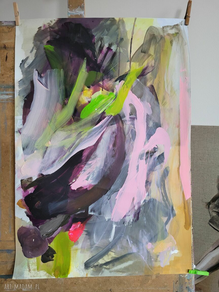 Abstrakt 56x82 z akrylu na papierze - intensywne kolory pod szkło