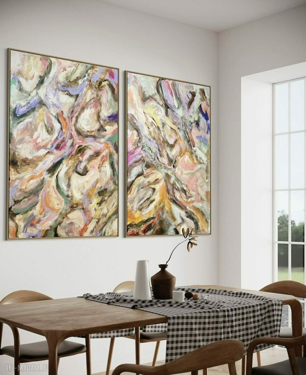 Kolorowy zestaw obrazów abstrakcyjnych 100x70 cm do salonu
