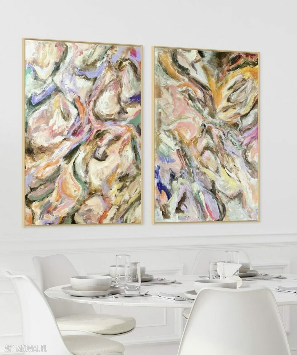 Kolorowy zestaw obrazów abstrakcyjnych 100x70 cm do salonu