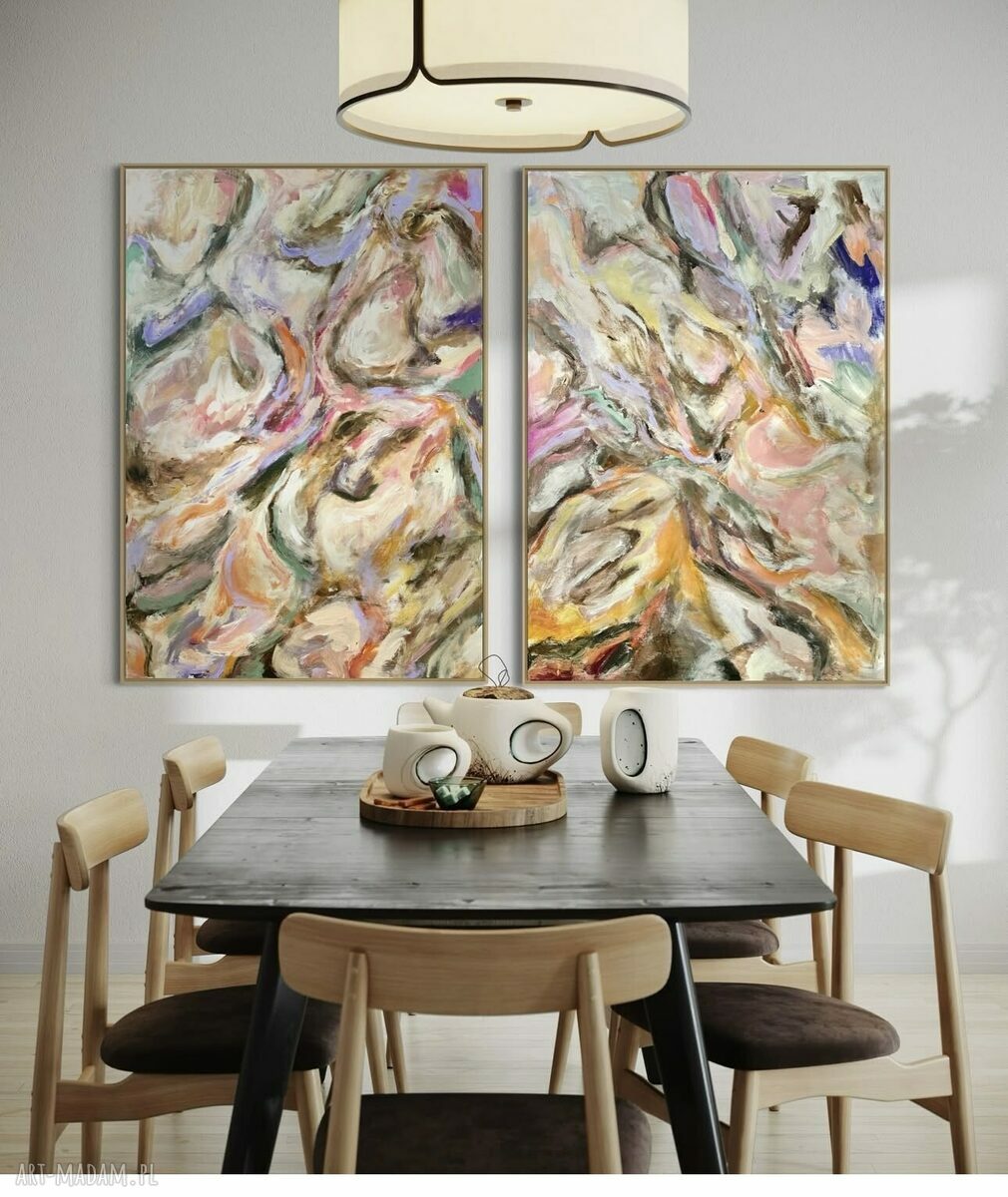 Kolorowy zestaw obrazów abstrakcyjnych 100x70 cm do salonu