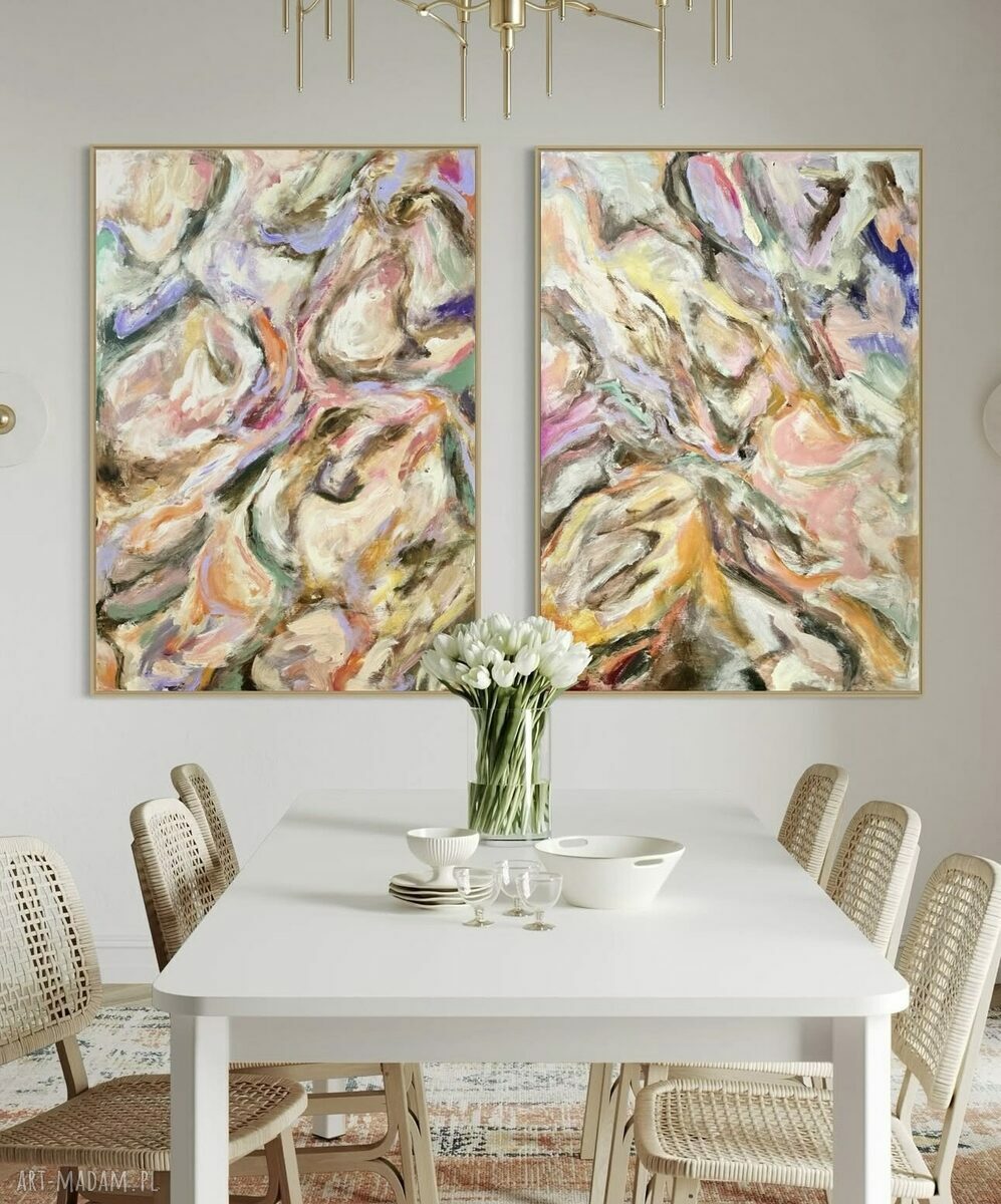 Kolorowy zestaw obrazów abstrakcyjnych 100x70 cm do salonu