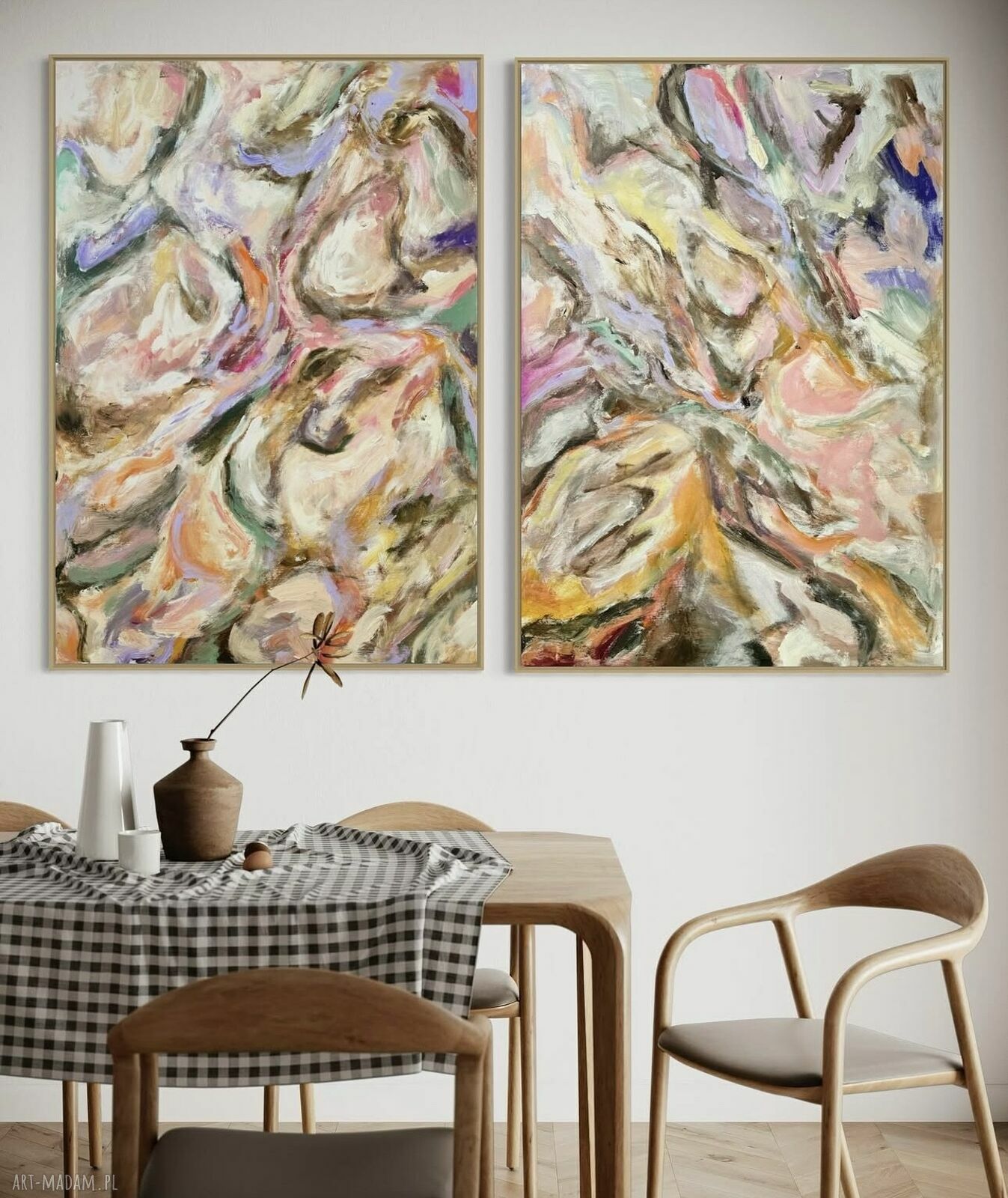 Kolorowy zestaw obrazów abstrakcyjnych 100x70 cm do salonu