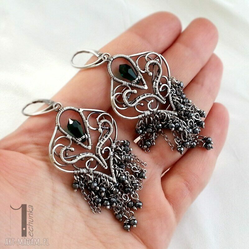 kolczyki: Absynt kolczyki z hematytem i kryształem Swarovski ręcznie robione