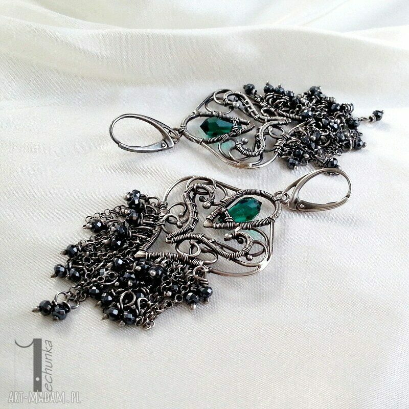 kolczyki: Absynt kolczyki z hematytem i kryształem Swarovski ręcznie robione