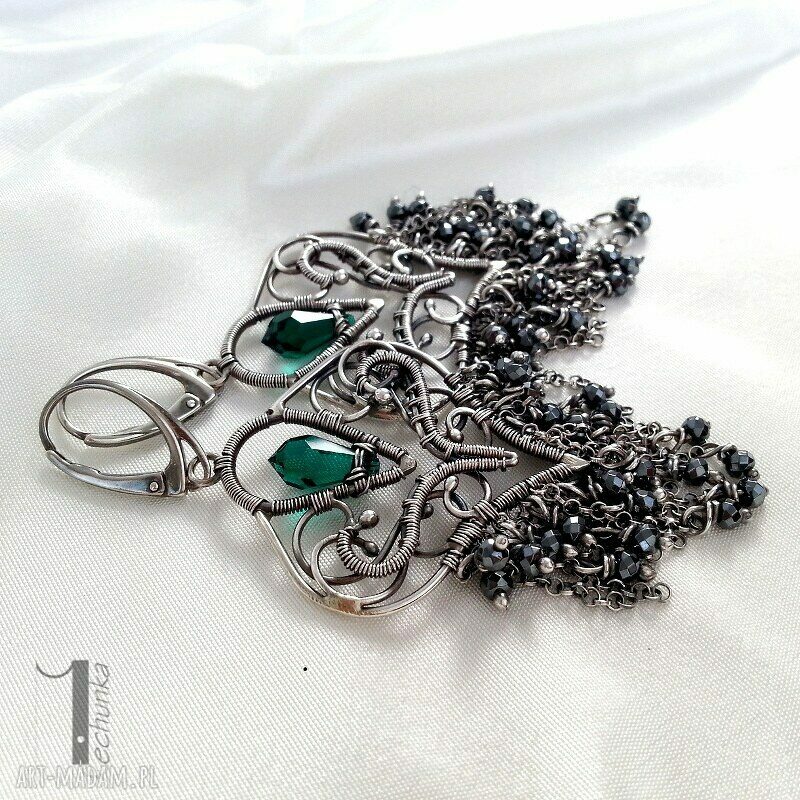 kolczyki: Absynt kolczyki z hematytem i kryształem Swarovski ręcznie robione