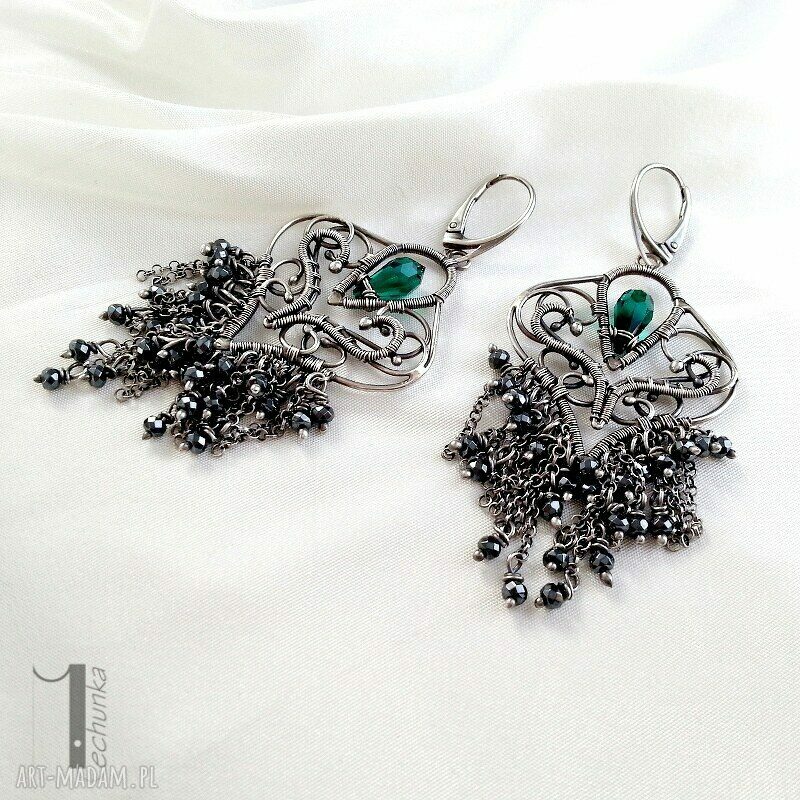 kolczyki: Absynt kolczyki z hematytem i kryształem Swarovski ręcznie robione