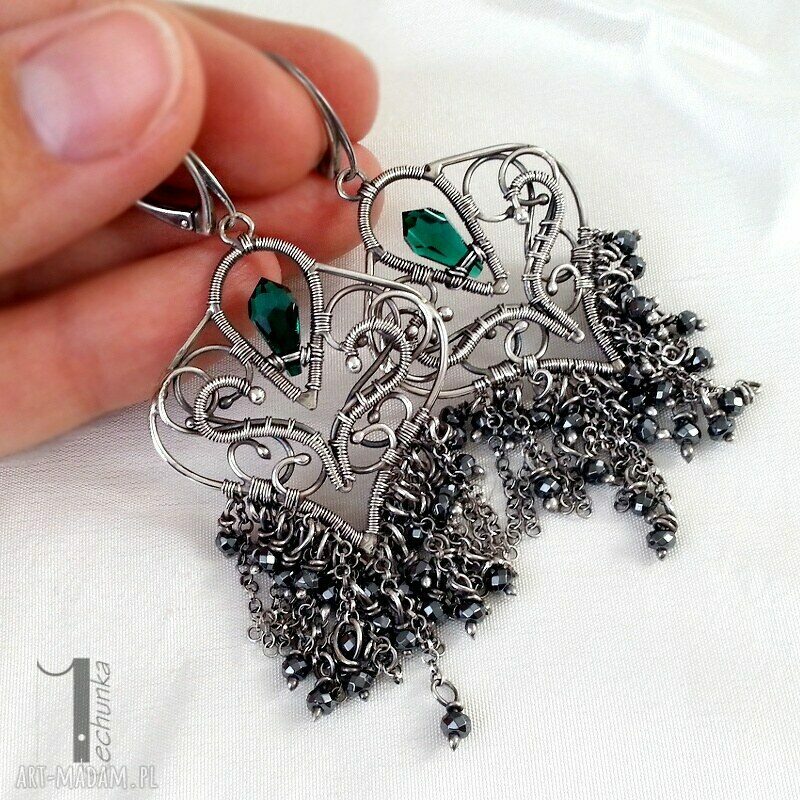 kolczyki: Absynt kolczyki z hematytem i kryształem Swarovski ręcznie robione