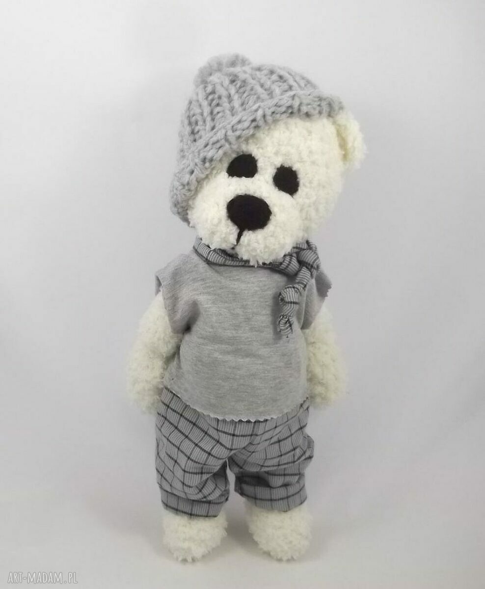 Adaś - miś szydełkowy handmade 36 cm z ruchomymi rączkami i nóżkami