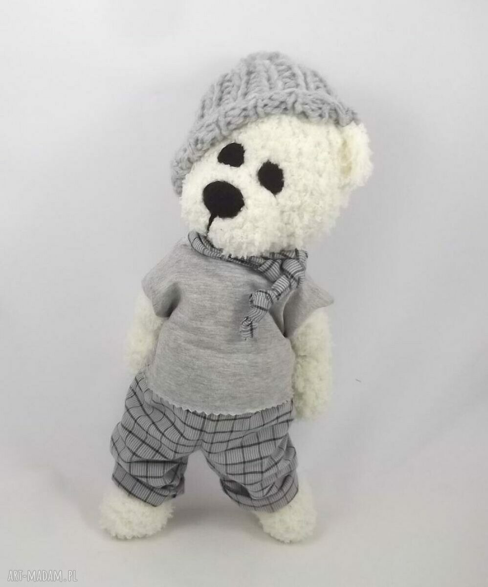 Adaś - miś szydełkowy handmade 36 cm z ruchomymi rączkami i nóżkami