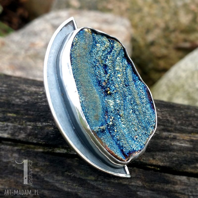 pierścionki: Aelin srebrny pierścień z tytanową różą chalcedonu Ręczne wykonanie