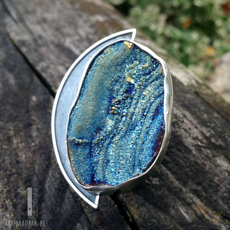 pierścionki: Aelin srebrny pierścień z tytanową różą chalcedonu Ręczne wykonanie