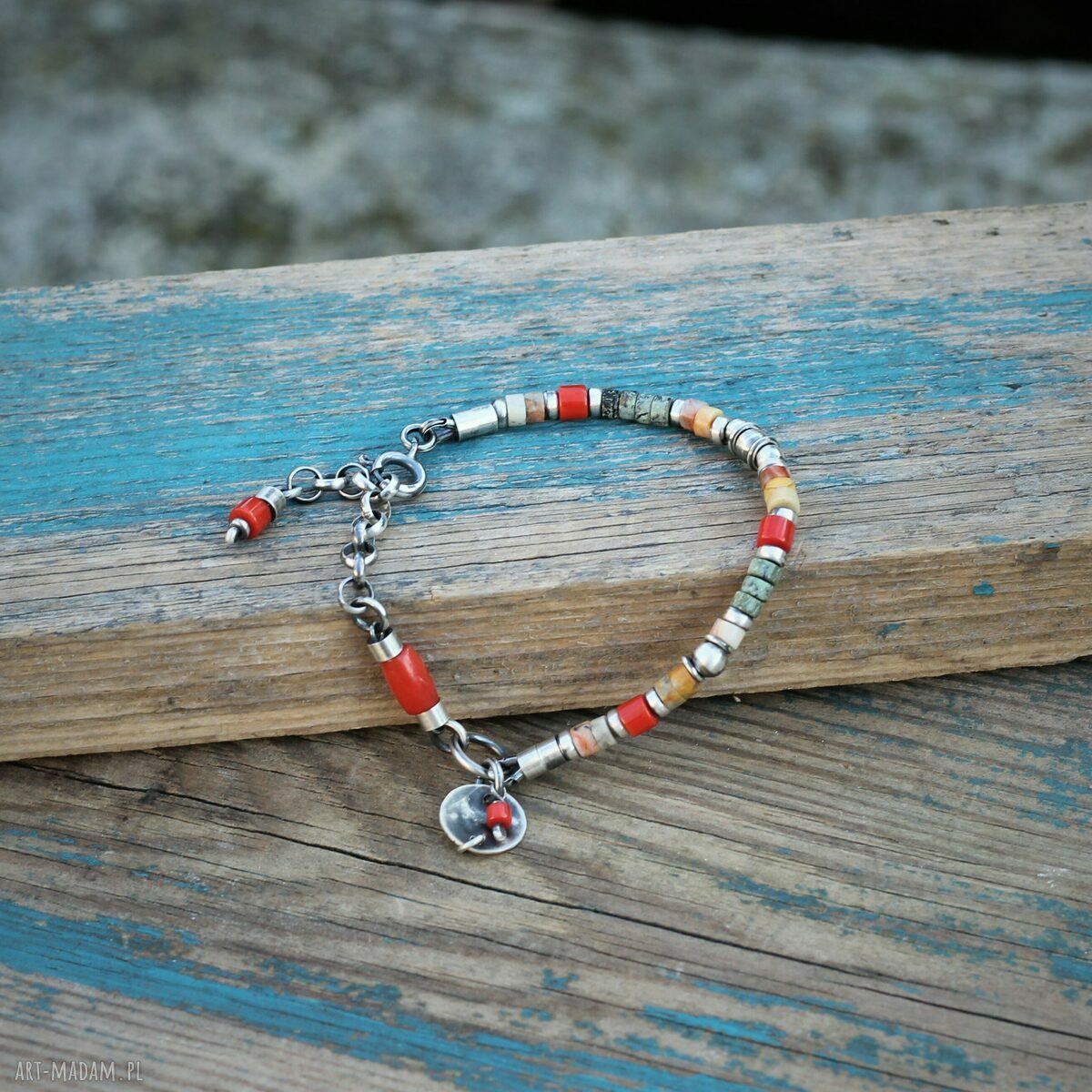 Afrykańska bransoletka II z agatu i turkusu - kolorowa biżuteria handmade