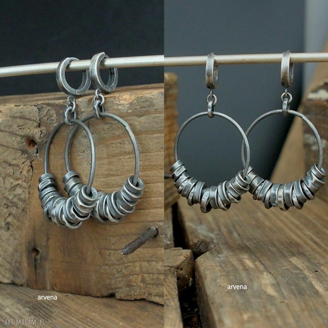 Oksydowane kolczyki ze srebra 925 w kształcie kół - wiszące Arvena (5,1 cm)
