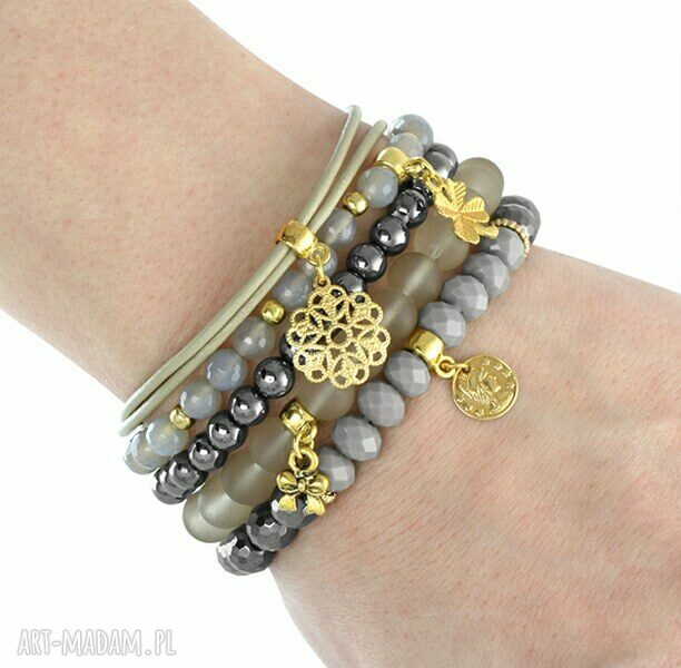 bransoletki: Beige & steel. Handmade