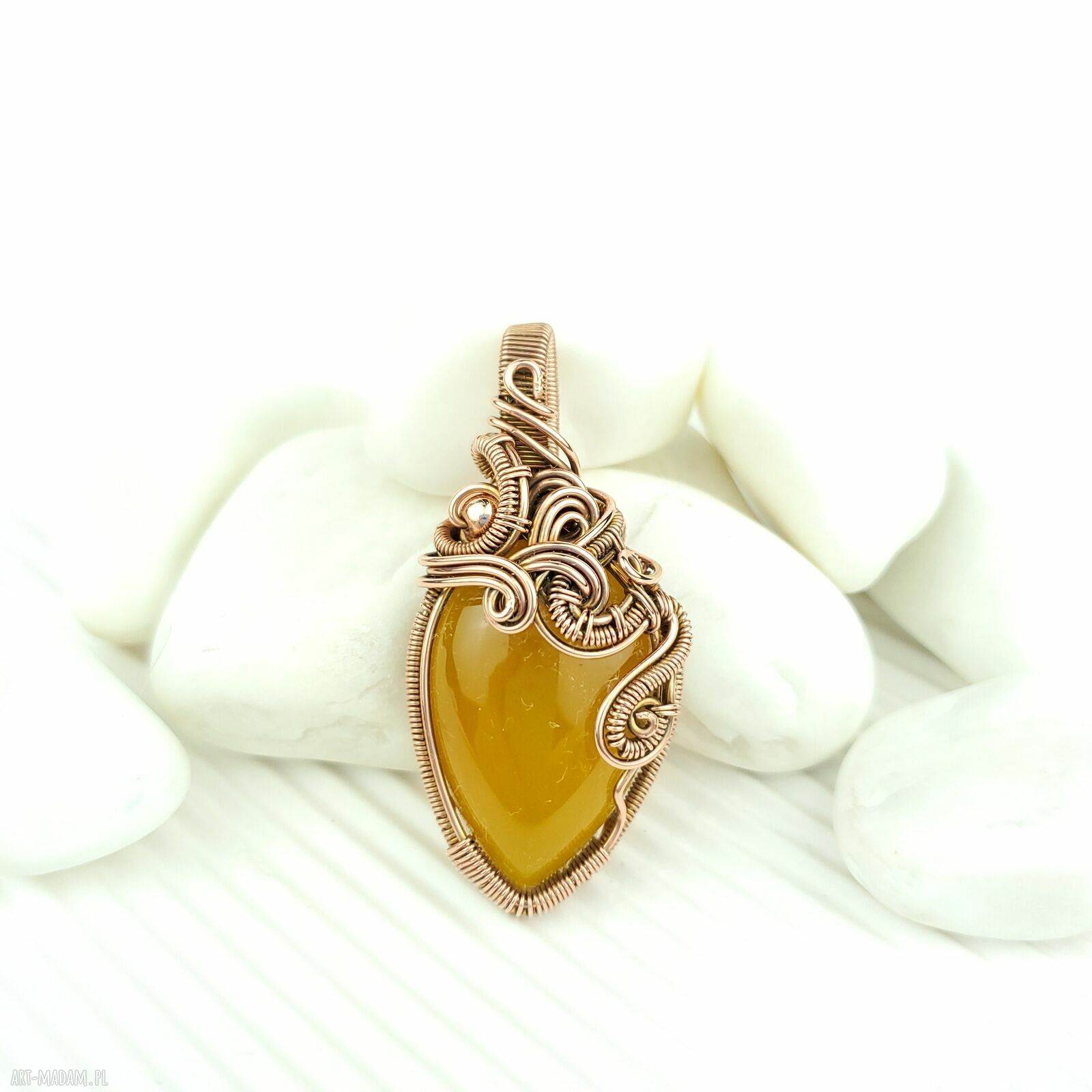 Agat brazylijski - ręcznie robiony wisiorek wire wrapping z miedzią i hematytem