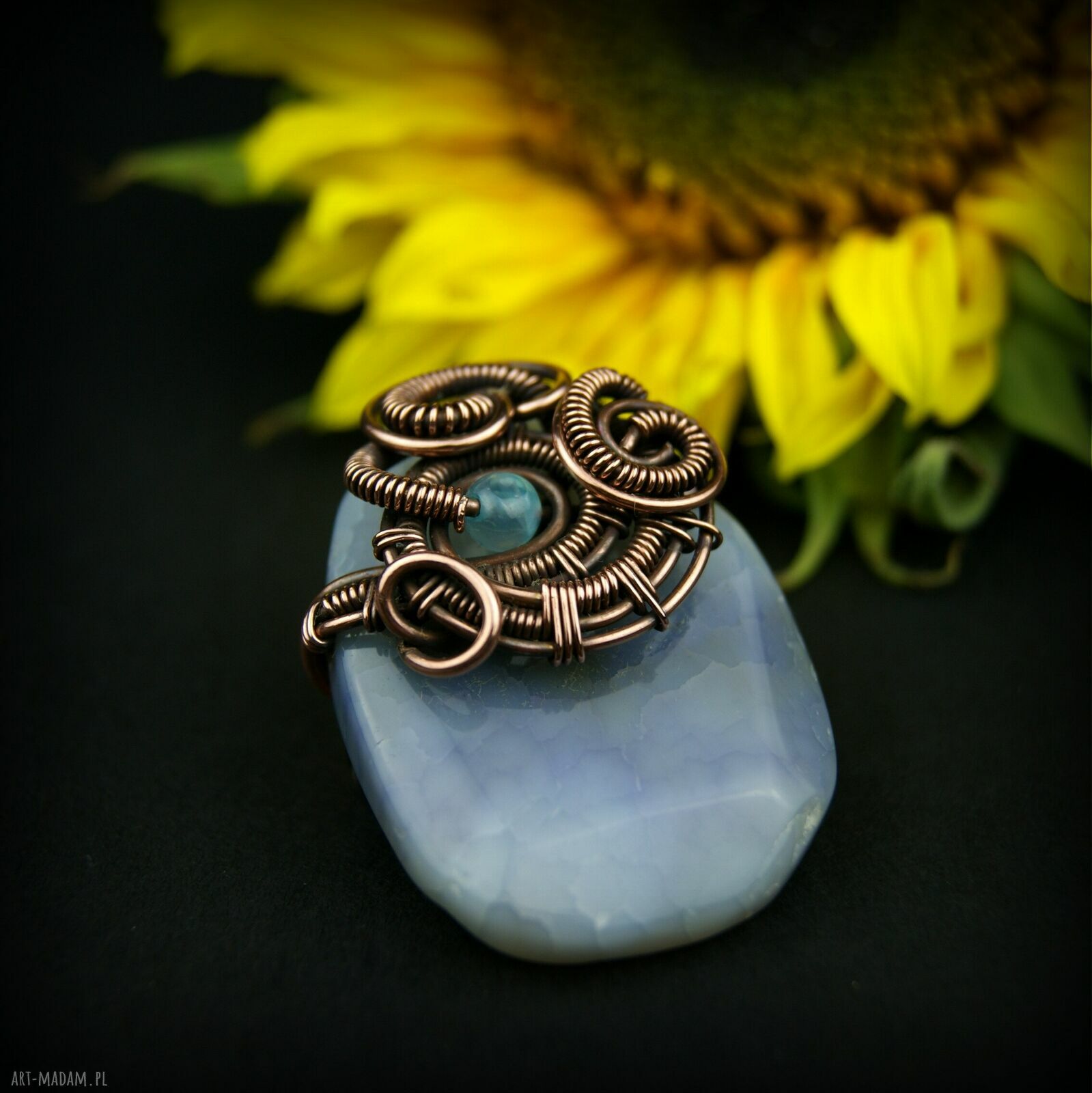 Agatowa broszka wire wrapping z kamieniem - dla niej (handmade)