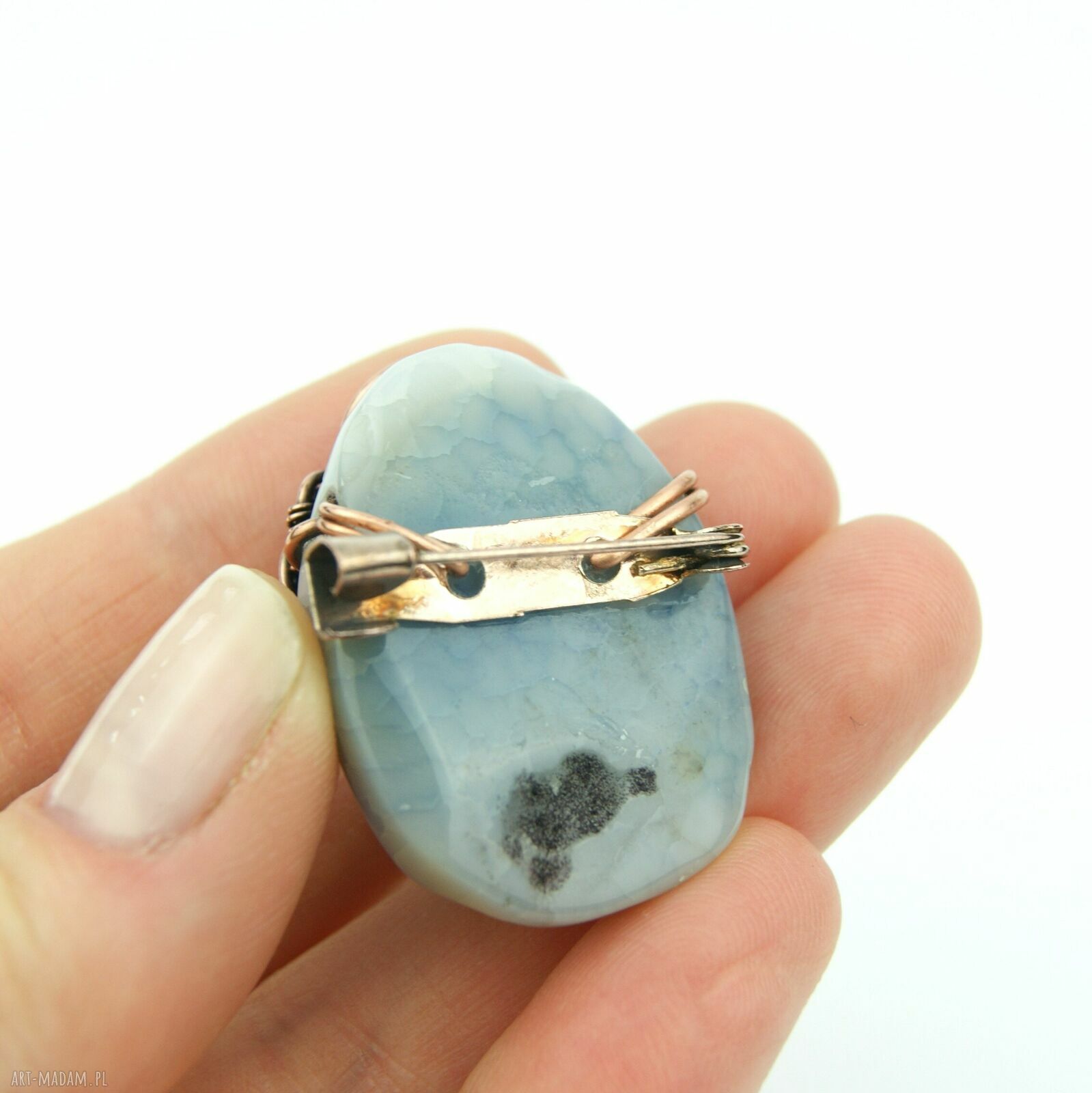 Agatowa broszka wire wrapping z kamieniem - dla niej (handmade)