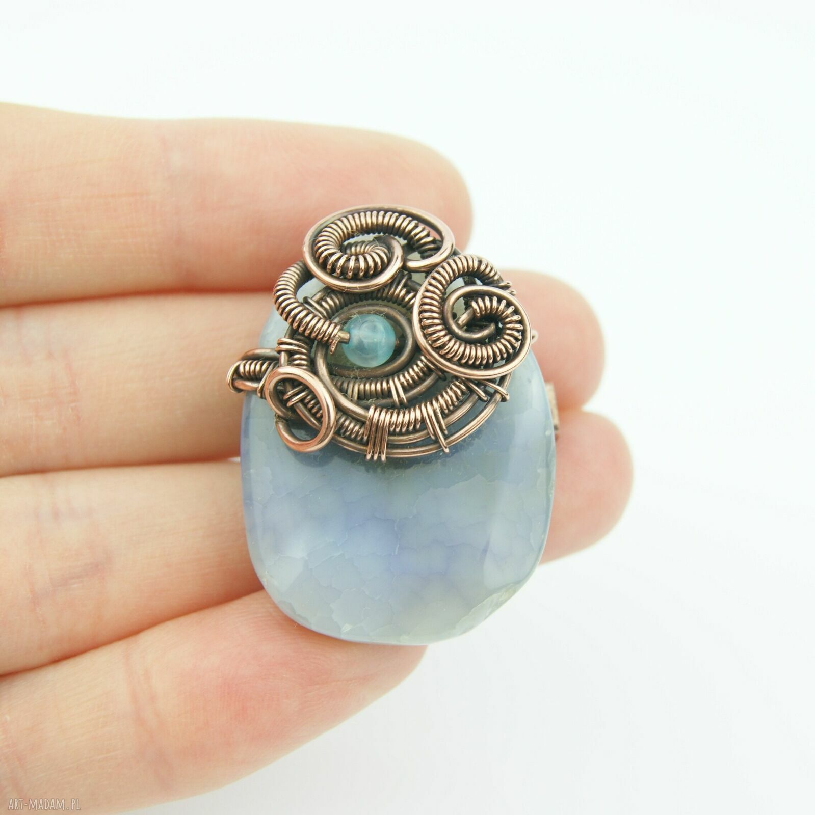 Agatowa broszka wire wrapping z kamieniem - dla niej (handmade)