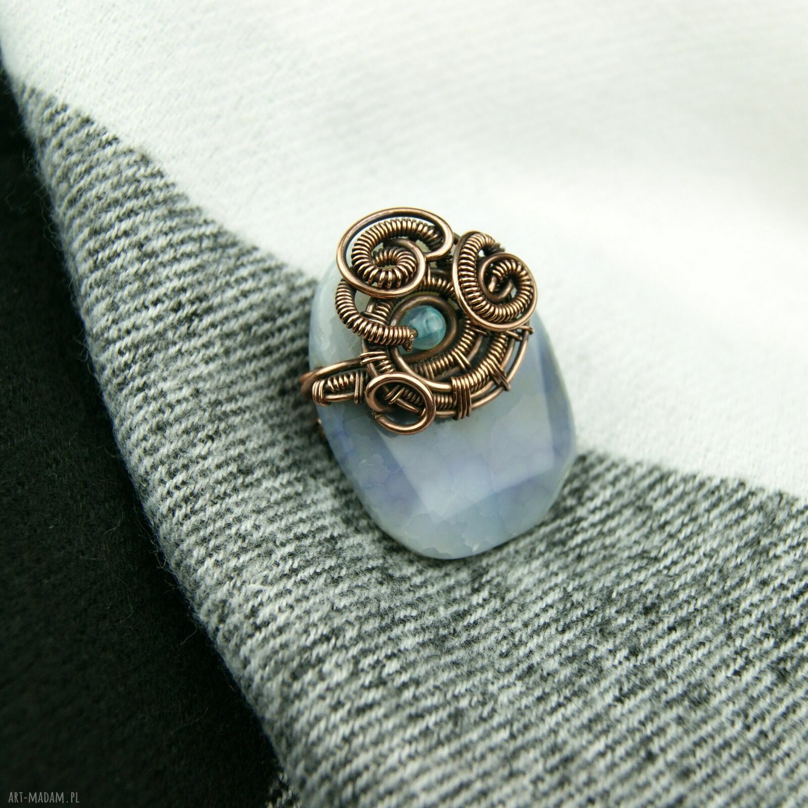 Agatowa broszka wire wrapping z kamieniem - dla niej (handmade)