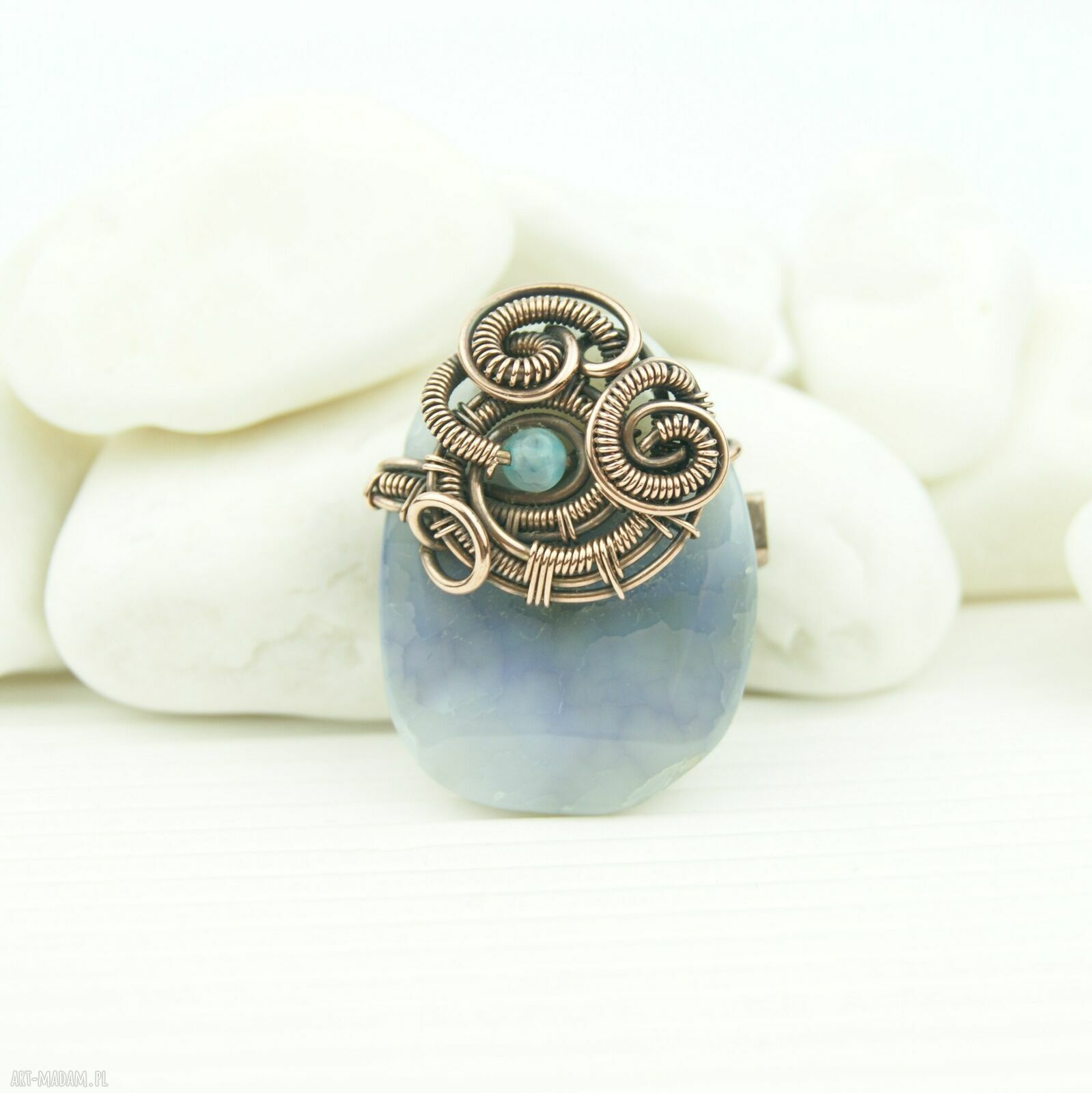 Agatowa broszka wire wrapping z kamieniem - dla niej (handmade)