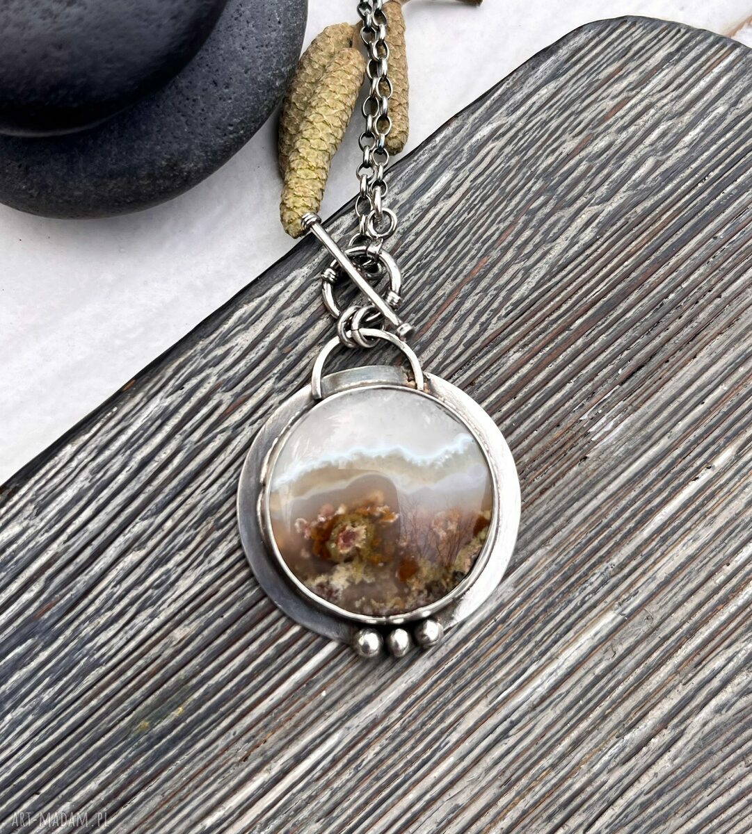 Agat i tajemnica jeziora - srebrny wisiorek handmade