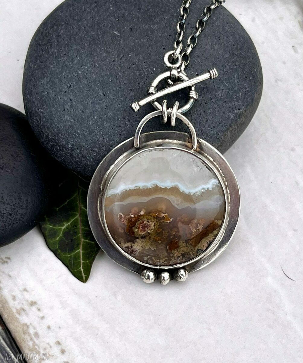 Agat i tajemnica jeziora - srebrny wisiorek handmade