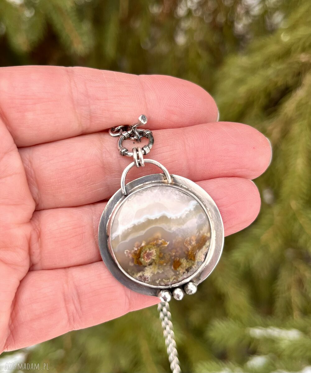 Agat i tajemnica jeziora - srebrny wisiorek handmade