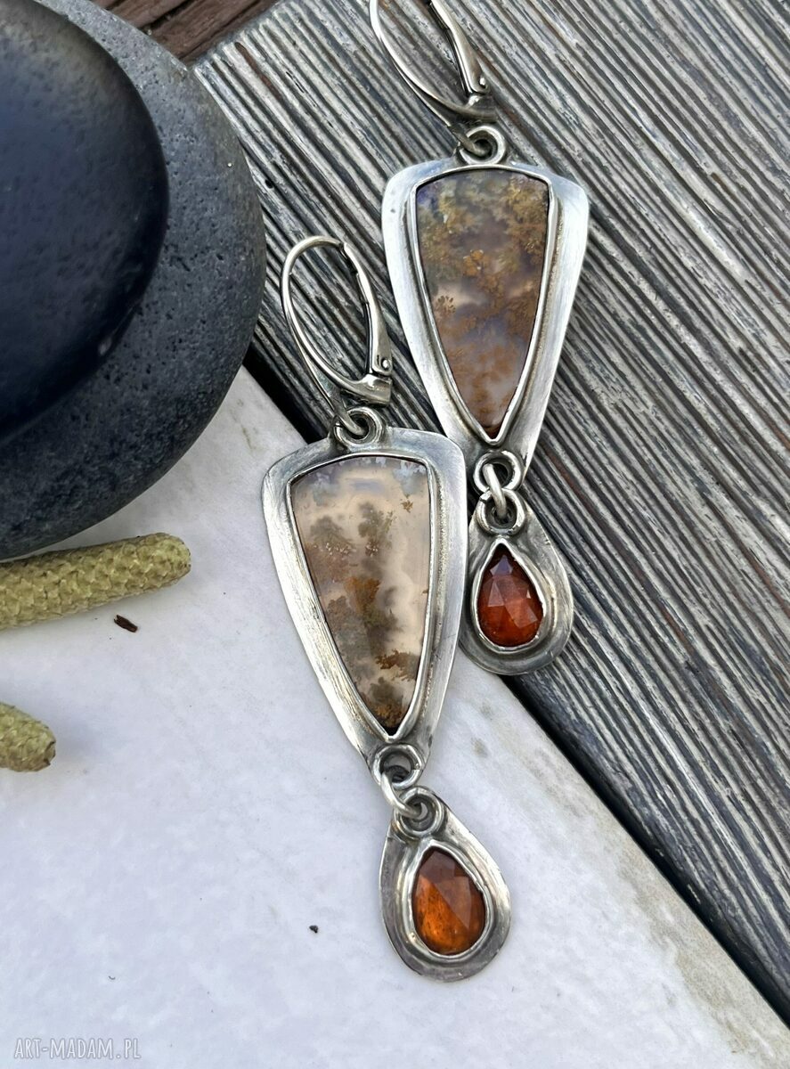 Agat, kyanit i tajemnica jeziora - wiszące kolczyki handmade