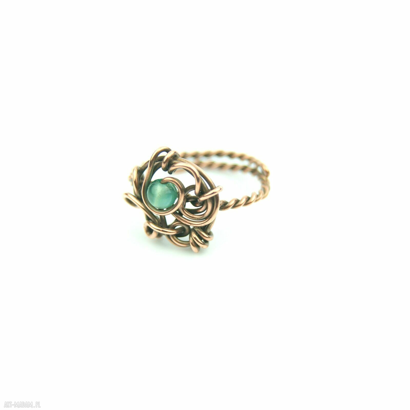 Agat regulowany pierścionek z miedzi - ręczne wire wrapping