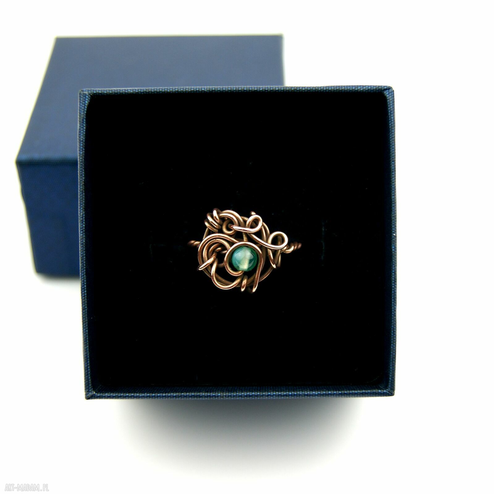 Agat regulowany pierścionek z miedzi - ręczne wire wrapping
