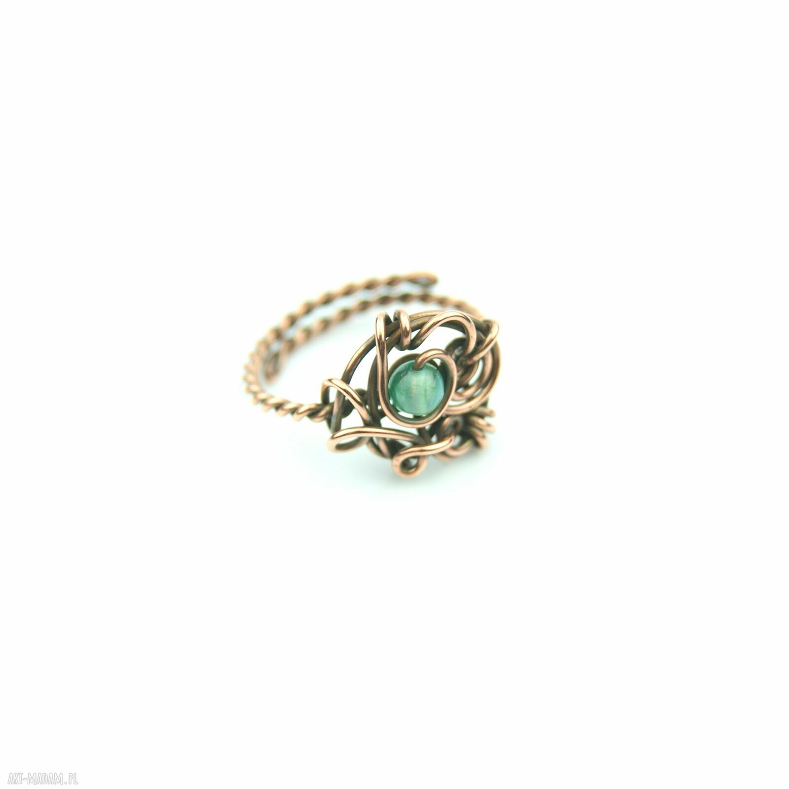 Agat regulowany pierścionek z miedzi - ręczne wire wrapping