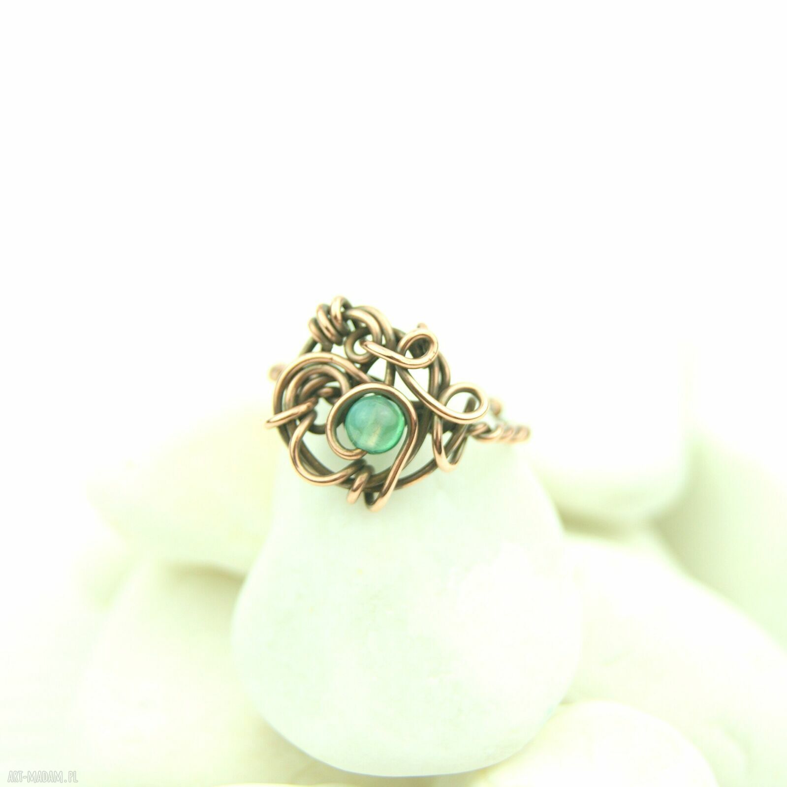 Agat regulowany pierścionek z miedzi - ręczne wire wrapping