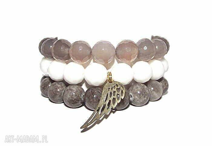 Skrzydło białym agacie bransoletka anioł agat kamienie złoto