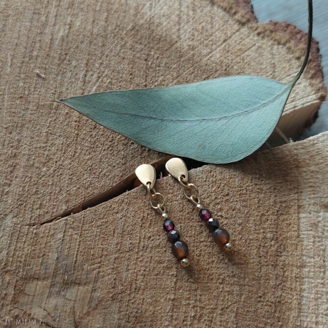 Kolczyki z agatem, granatem i hematytem - eleganckie, handmade