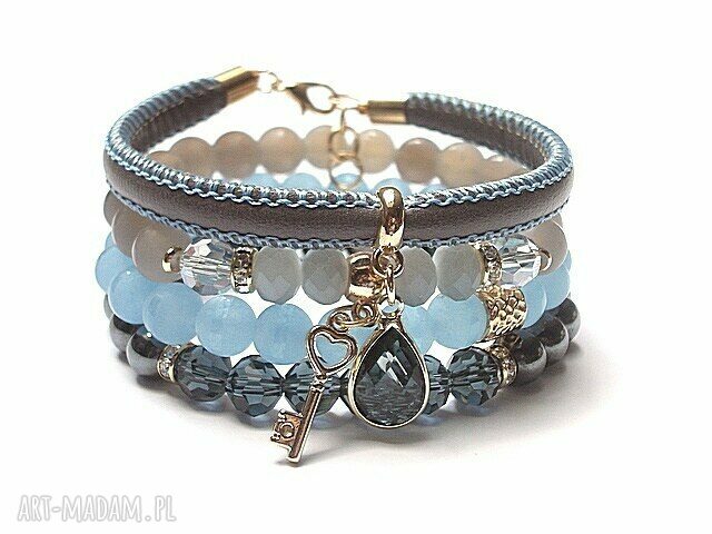 Blue and graphite vol set agaty skóra rzemień hematyty kryształki