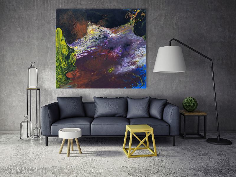 Obraz akrylowy "Obce krajobrazy" 100x90 cm - technika pouring