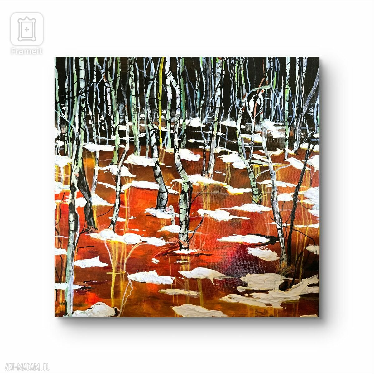 Obraz akrylowy ręcznie malowany na płótnie - Sobibór 40x40 cm (las i przyroda)