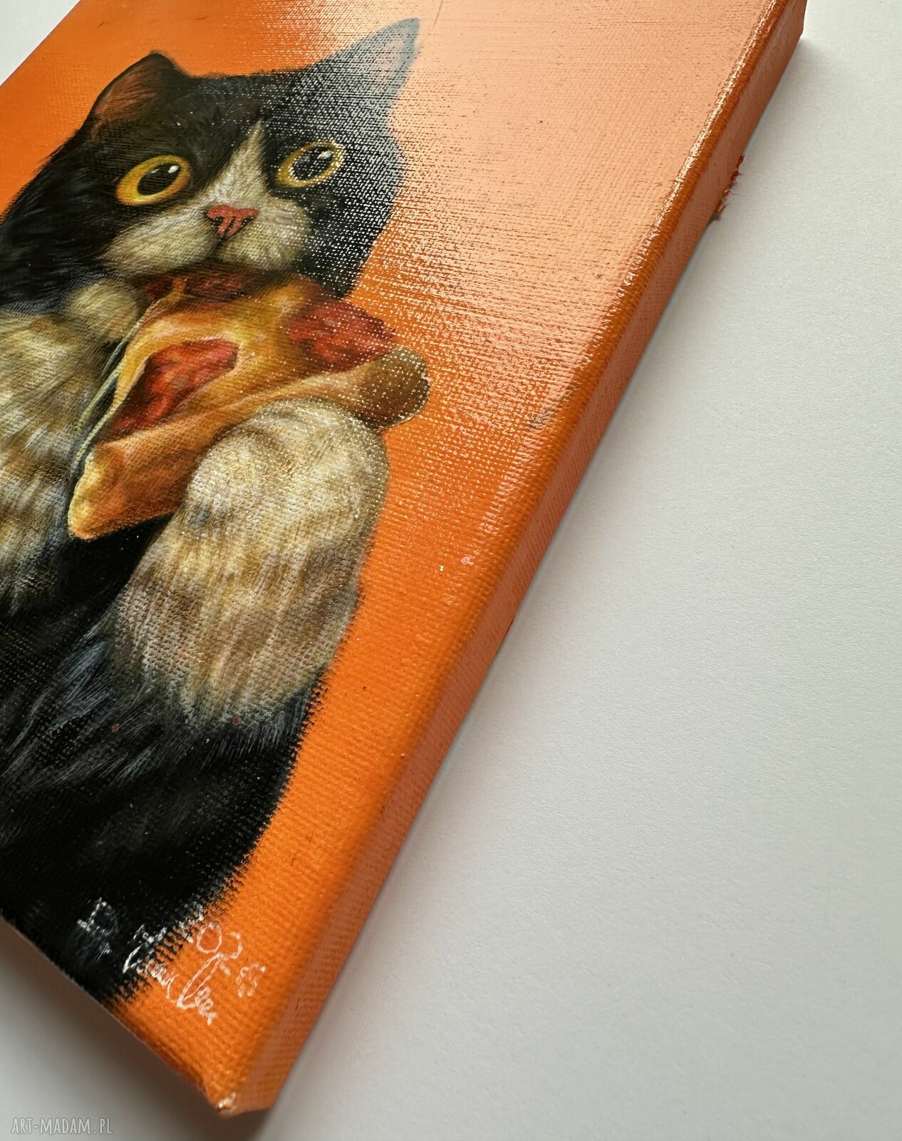 Ręcznie malowany obraz akrylowy „Euforia” - koci humor na ścianę