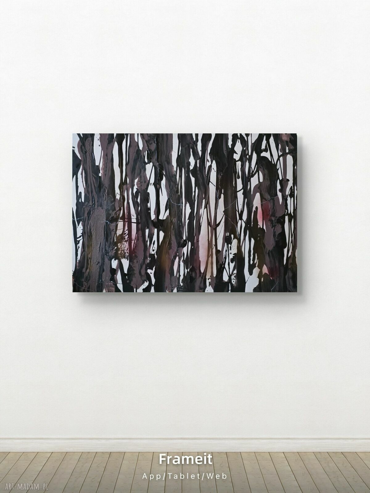 Czarno-biały obraz akrylowy „Światło lasu 2” - 75x55 cm, gotowy do zawieszenia