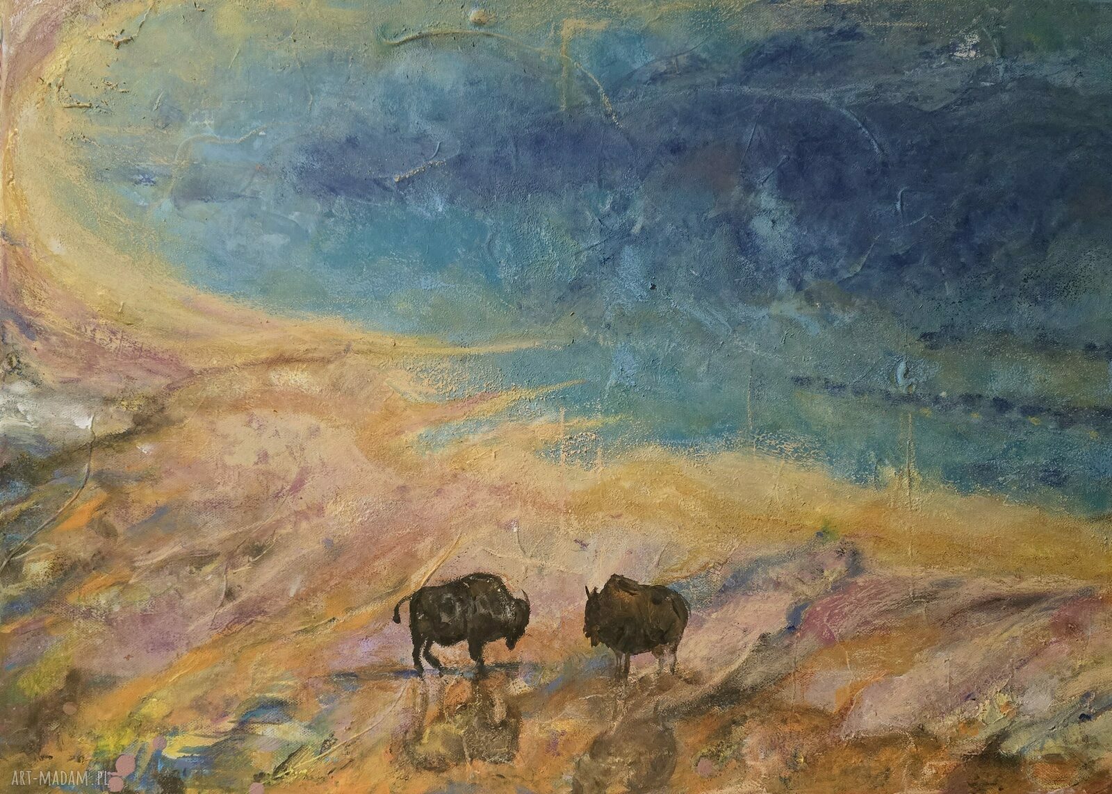 Ręcznie malowany obraz akrylowy Yellowstone date - pejzaż USA 40x40x2 cm