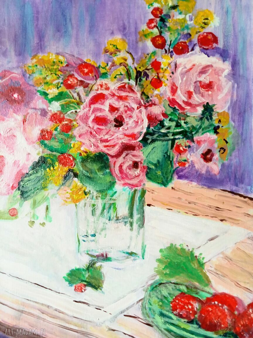 Obraz akrylowy „Róże” 30 x 40 cm - sygnowany i werniksowany