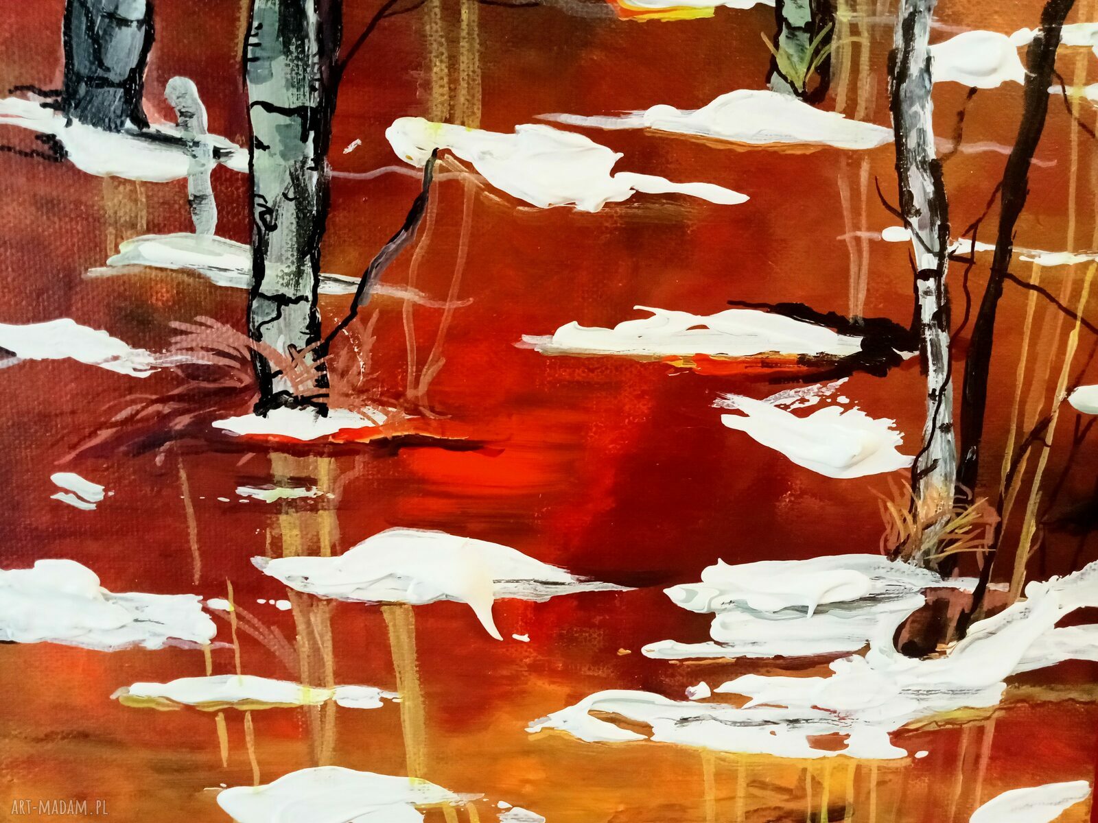 Obraz akrylowy ręcznie malowany na płótnie - Sobibór 40x40 cm (las i przyroda)