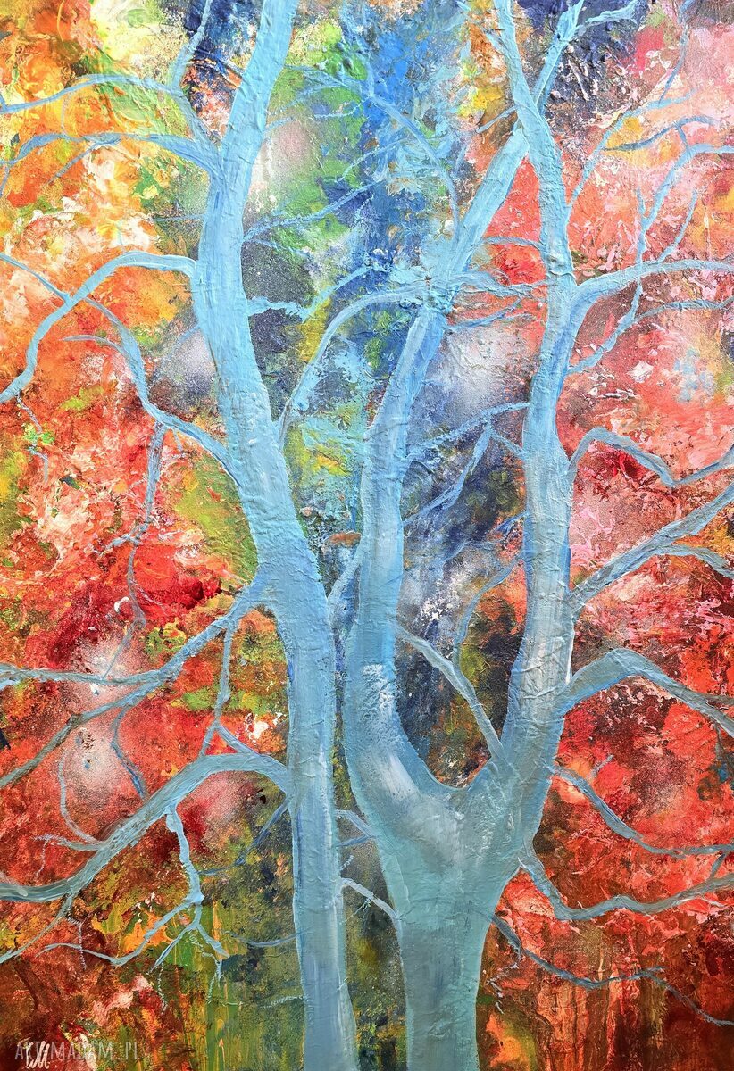 Obraz akrylowy Azul - niebieski pejzaż lasu 70x50 - ręcznie malowany