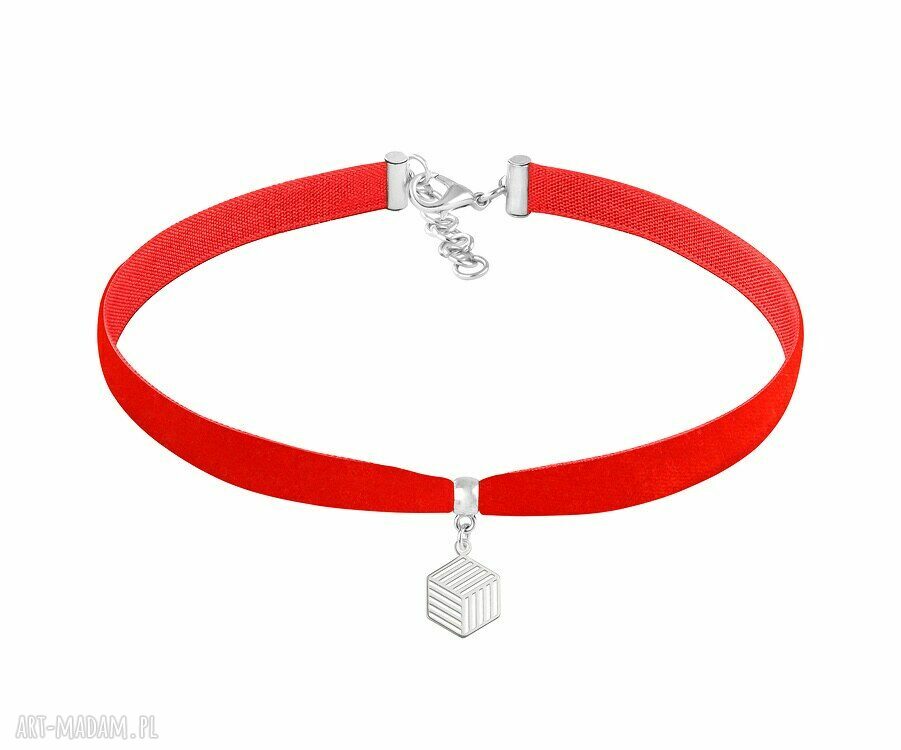 Choker red velvet aksamitka kostka delikatny naszyjnik oplatający